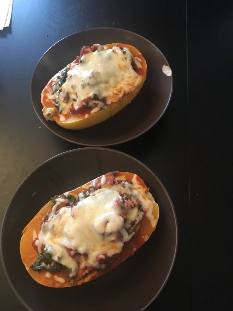 spaghetti squash kale sausage and cheese