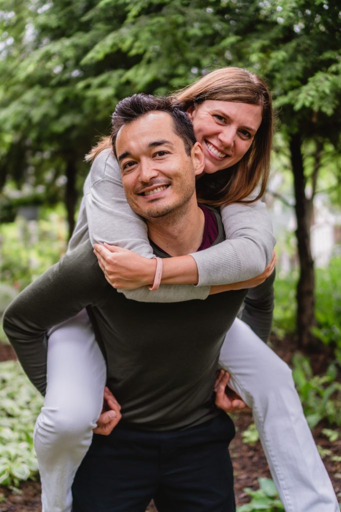 couple happy forest