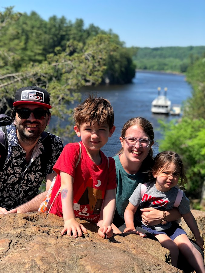 family hike river